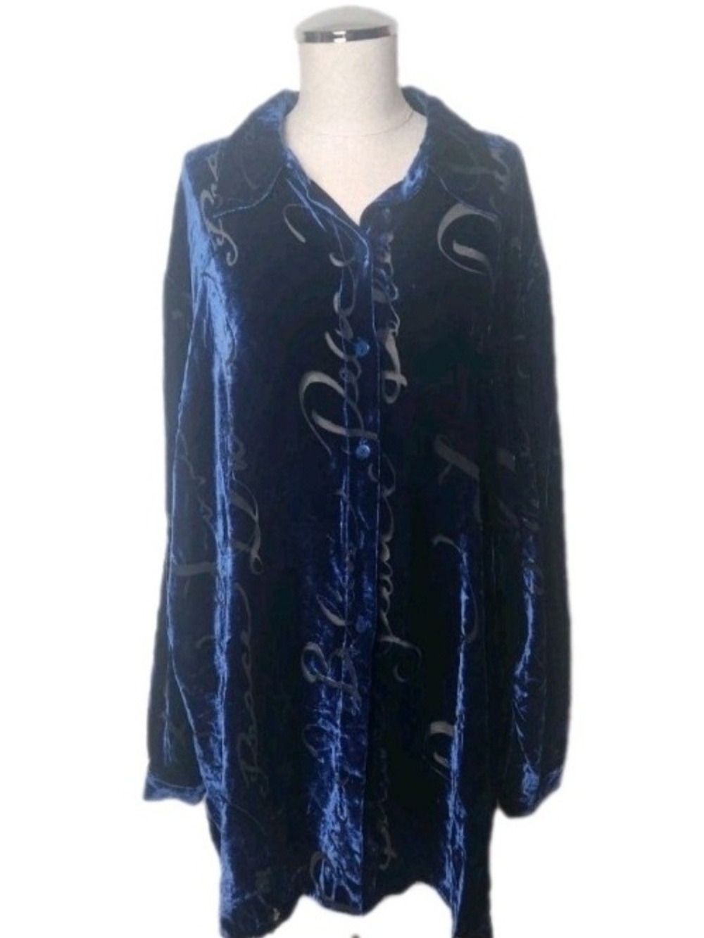 The Quacker Factory Women's Soft Velour Button Down Blouse Size 2X Dream Believe